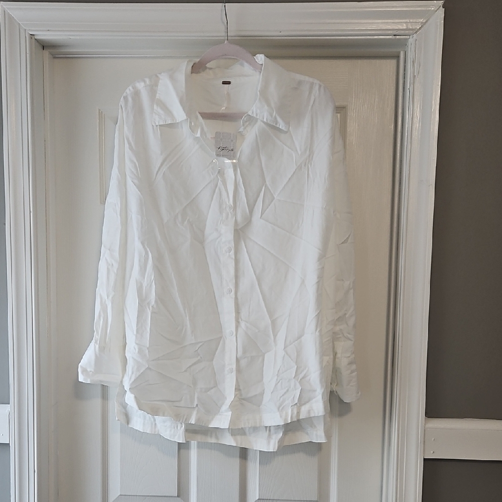 Free People Crisp White Collared Shirt